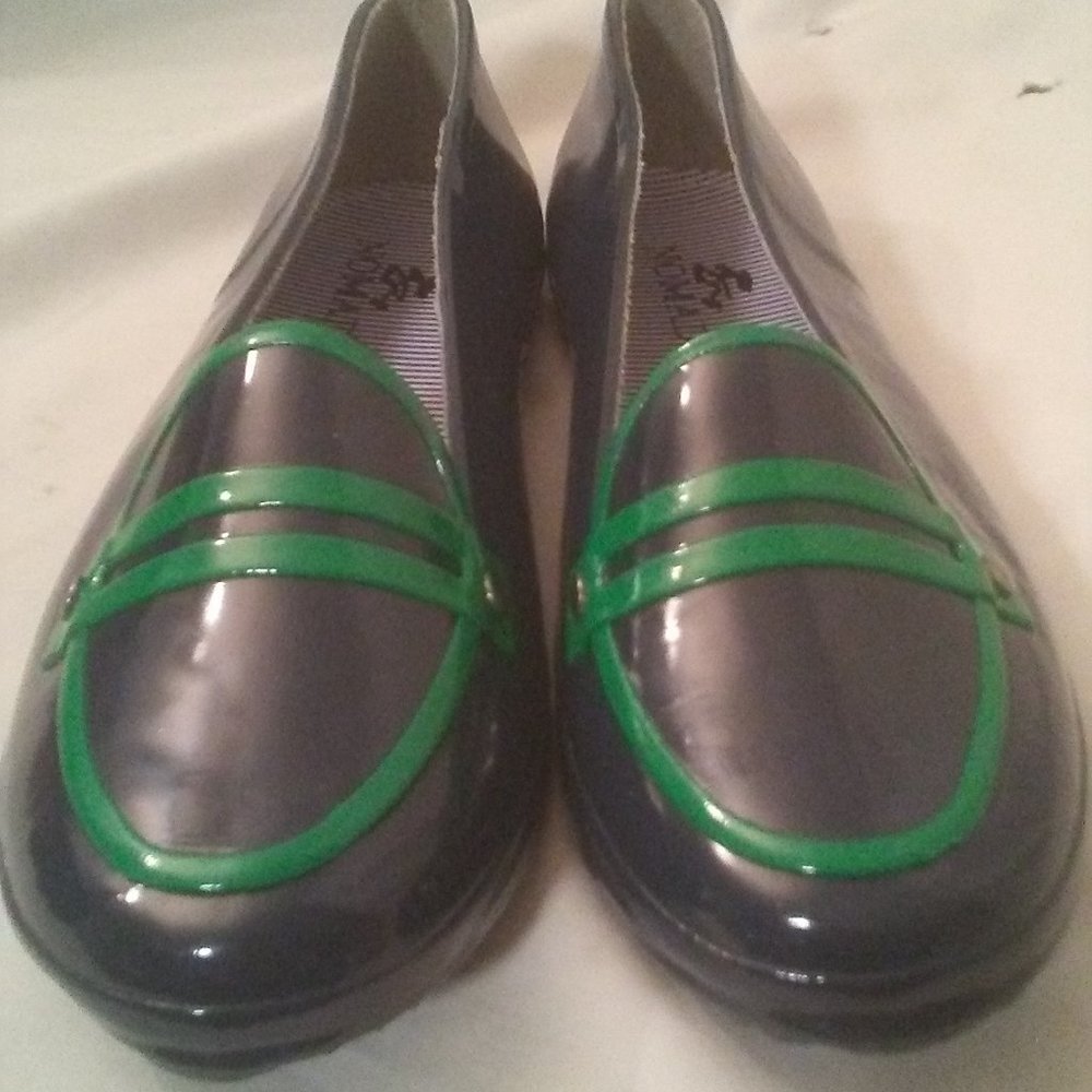 Navy & Green Mist Rain Shoe - Size 9 Women